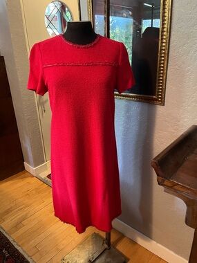 St. John Bright Red Short-Sleeve Shift Dress